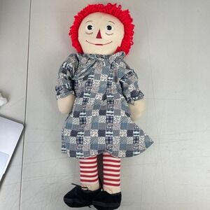 Vintage Raggedy Ann Doll Large 25 Inch Blue Dress Rag Plush Love